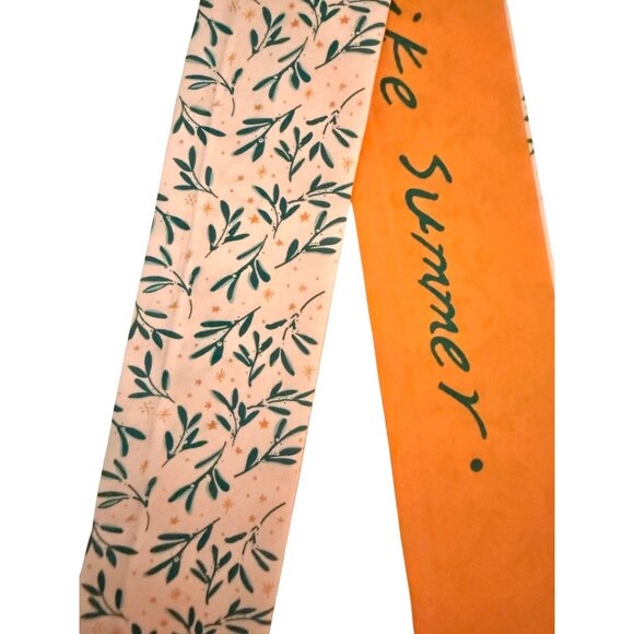 Slim Scarf Coral Olive Green Leaf 34in Two Sided Boho Artistic Retro No62 - Picture 13 of 14